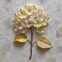 Creamy hydrangea paper art, textured background, home decor