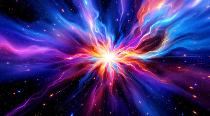 Vibrant cosmic explosion of colorful nebula and stardust in deep space with bright light burst