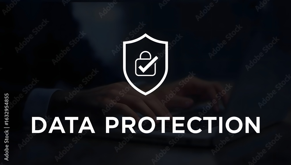 Poster cybersecurity data protection, businessman with security icons connecting to application ecosystem, 