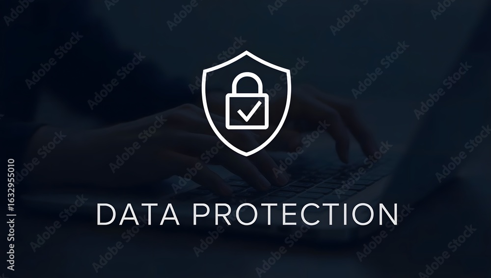 Poster cybersecurity data protection, businessman with security icons connecting to application ecosystem, 