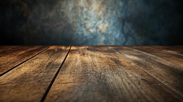 Wooden tabletop with textured surface in a dimly lit room showcasing a rustic background
