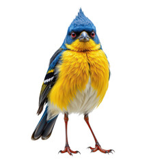 Fototapeta premium Colorful Bird with Blue Head and Bright Yellow Chest Standing Proud