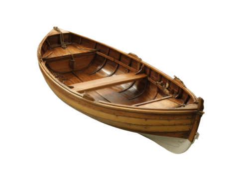 Classic wooden rowboat nautical vessel vintage boat, Isolated On White, Transparent Background, Png Cut Out
