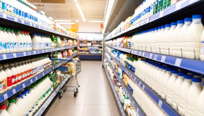 Supermarket aisle filled with dairy products
