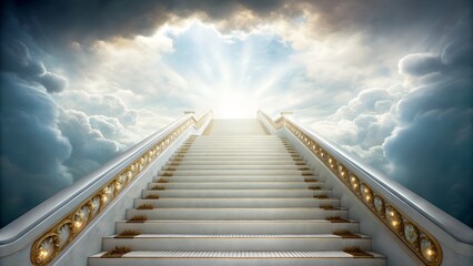 Stairway to heaven leading to bright heavenly light