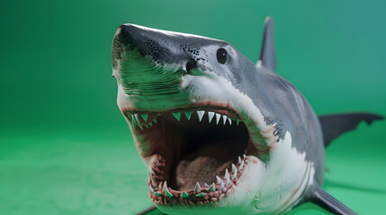 Fototapeta premium great white shark open mouth isolated on green screen