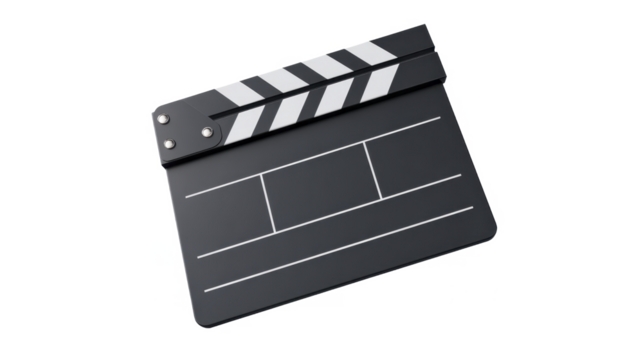 Clapperboard for movie and film production on a transparent background, a PNG image ready for creative projects, a PNG file for professional video and cinema