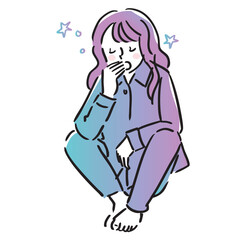 パジャマ　寝巻き　女性　あくび　眠い
