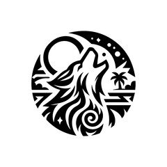 Naklejka premium Tribal game wolf howling