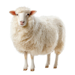 Fototapeta premium A fluffy white sheep standing facing forward isolated on transparent background
