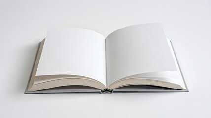 Open blank book on white background for mockup and editorial design projects
