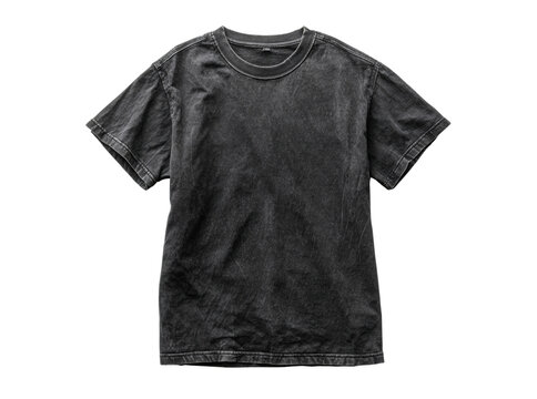 Black acid wash cotton t shirt mockup isolated on black background, Isolated On White, Transparent Background, Png Cut Out