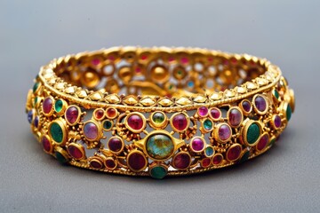 Traditional Bracelet Jewelry From India Made of Gold and Precious Stones