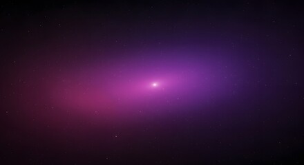 A brilliant celestial object glowing with purple and magenta light at the core of a distant elliptical galaxy in deep space.
