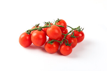 Bunch of cheery tomatoes on white background.