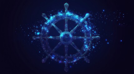 Glowing Ship Wheel, Dark Background, Navigation, Abstract Art, Website Design