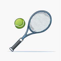 Tennis racket and ball, ready for a game, simple illustration.