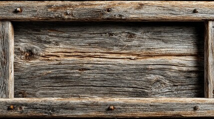 Fototapeta premium Rustic wooden frame showcases weathered, horizontal gray plank