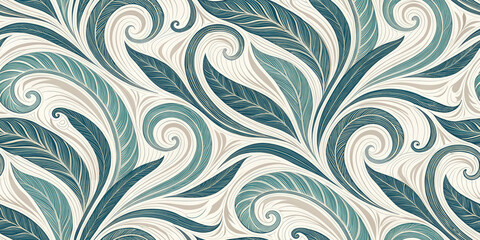 Elegant teal and beige floral swirl pattern brings sophisticated charm to any design project.