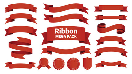 Obraz premium Red ribbon and badge mega pack on white background