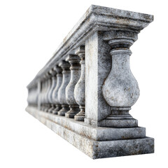 A weathered stone balustrade with classic vases, intricate carvings, and traditional architectural details.