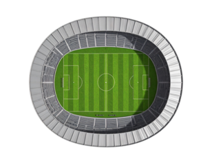  Top-Down 3D Render of Football Stadium with Green Field, Realistic Texture, Isolated on White Background