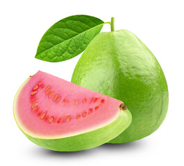 Ripe guava and fruit slice isolated on transparent background.