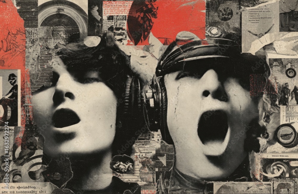 Poster Artistic expression: The image shows an artistic expression with a portrait in retro color. A striking depiction.