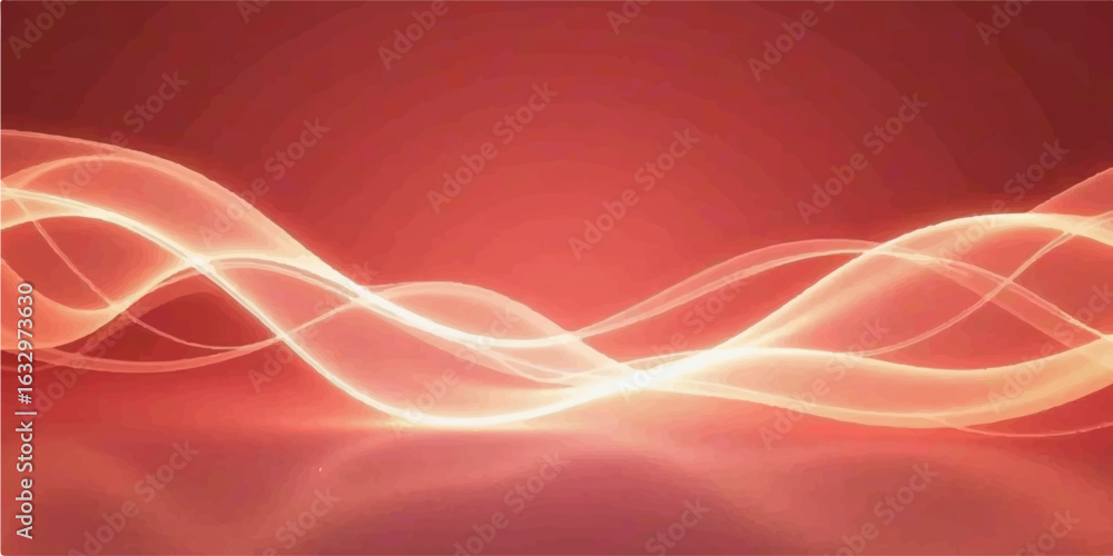 Poster abstract red background with smooth swirling waves of light and lines