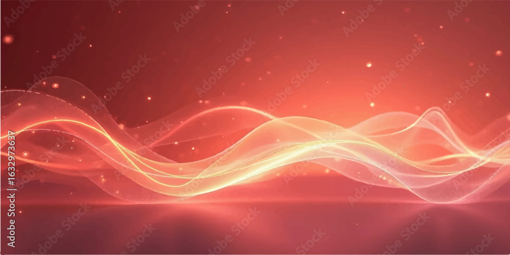 Poster abstract red background with hearts and flowing light design