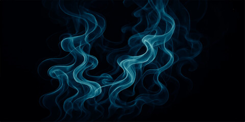Abstract flowing smoke pattern on black background with light and flame effect