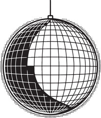 Retro Disco Mirror Ball Halftone Grunge Vector Element Vintage 80s Dance Party Icon