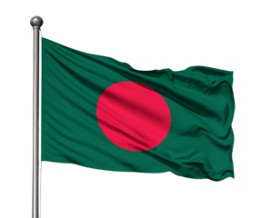  3D Render of Bangladesh Flag Flying Above Rice Field During Sunset