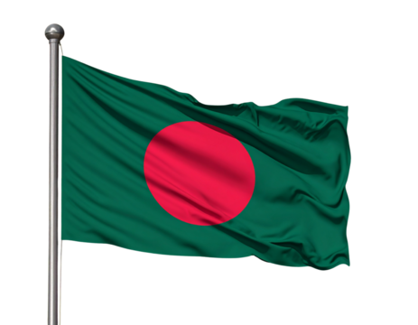  3D Render of Bangladesh Flag Flying Above Rice Field During Sunset