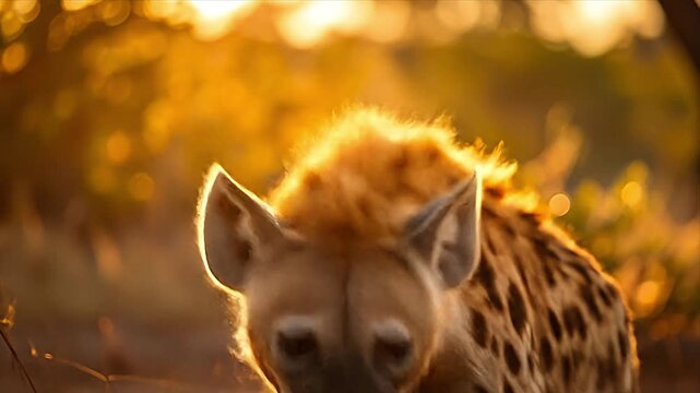 Spotted hyena portrait golden light