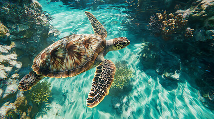 A turtle swimming in the ocean