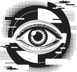 Surreal Eye Halftone Artwork &ndash; Fragmented Visual Collage with Distressed Texture