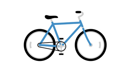 Stylized blue bicycle with black tires and seat on a clean white backdrop offering a cheerful illustration with simple lines and forms