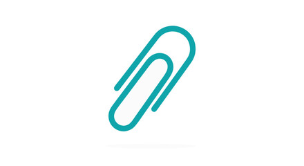 Obraz premium Vibrant turquoise paperclip icon against clean white backdrop conveys seamless integration 78 characters