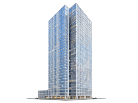 Modern glass skyscraper building cityscape architecture design, Isolated On White, Transparent Background, Png Cut Out