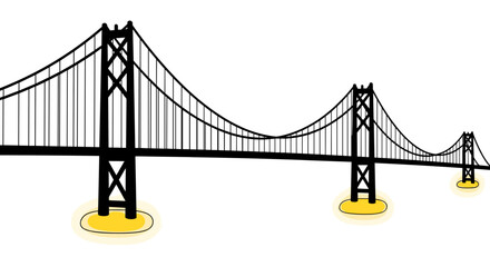 Fototapeta premium Minimalist bridge illustration with golden yellow underpinnings against a white canvas