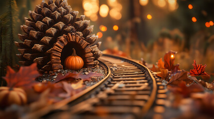 Miniature Pinecone Railway Scene