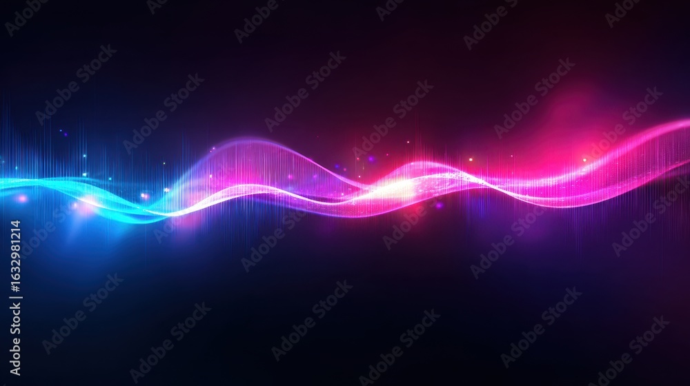 Poster a vibrant, flowing abstract design features dynamic waves of color with glowing highlights against a