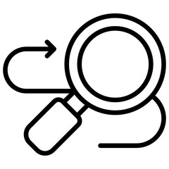 Review Cycle Outline Icon Design Vector - magnifying glass and arrow, symbolizing continuous review, analysis, or double-checking