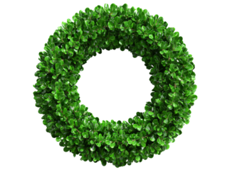Lush green leaf wreath circle frame isolated on black background, Isolated On White, Transparent Background, Png Cut Out