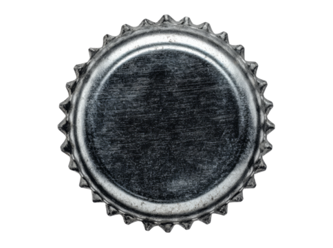 Closeup of a used metal bottle cap isolated on black, Isolated On White, Transparent Background, Png Cut Out