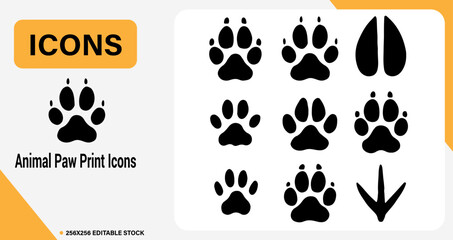Animal Paw Prints,Wild Footprint Icons