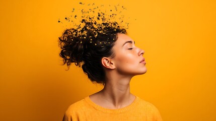 Woman with Flowers, Yellow Background, Peace