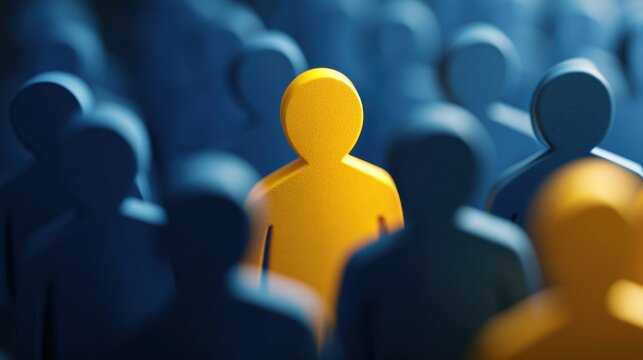 A single individual stands out from a crowd, representing uniqueness, individuality, and the concept of standing apart from the group.