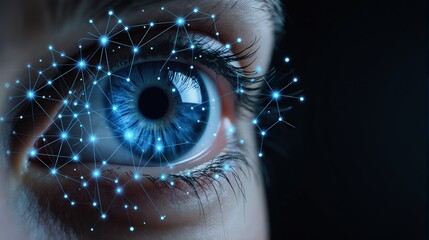 Human Eye with Digital Network Overlay, Symbolizing Technological Integration